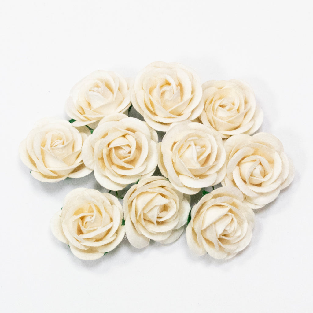 Ivory Mulberry Paper Flowers - 35mm Chelsea Roses