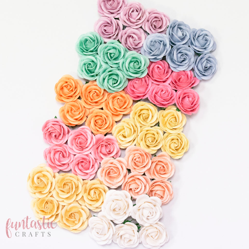 35mm Pastel Rainbow Pack Mulberry Paper Flowers - Chelsea Roses