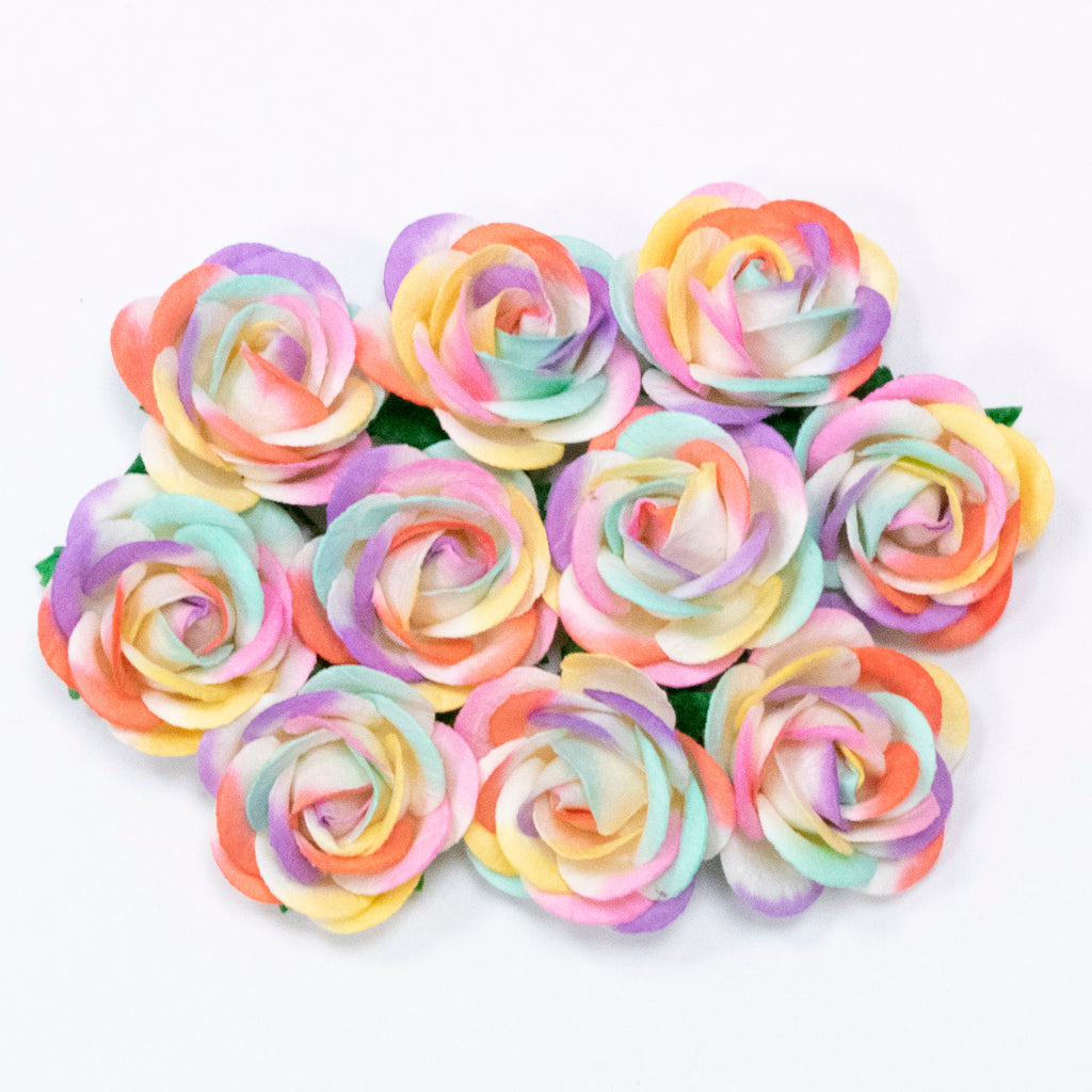 Rainbow Mulberry Paper Flowers - 35mm Chelsea Roses
