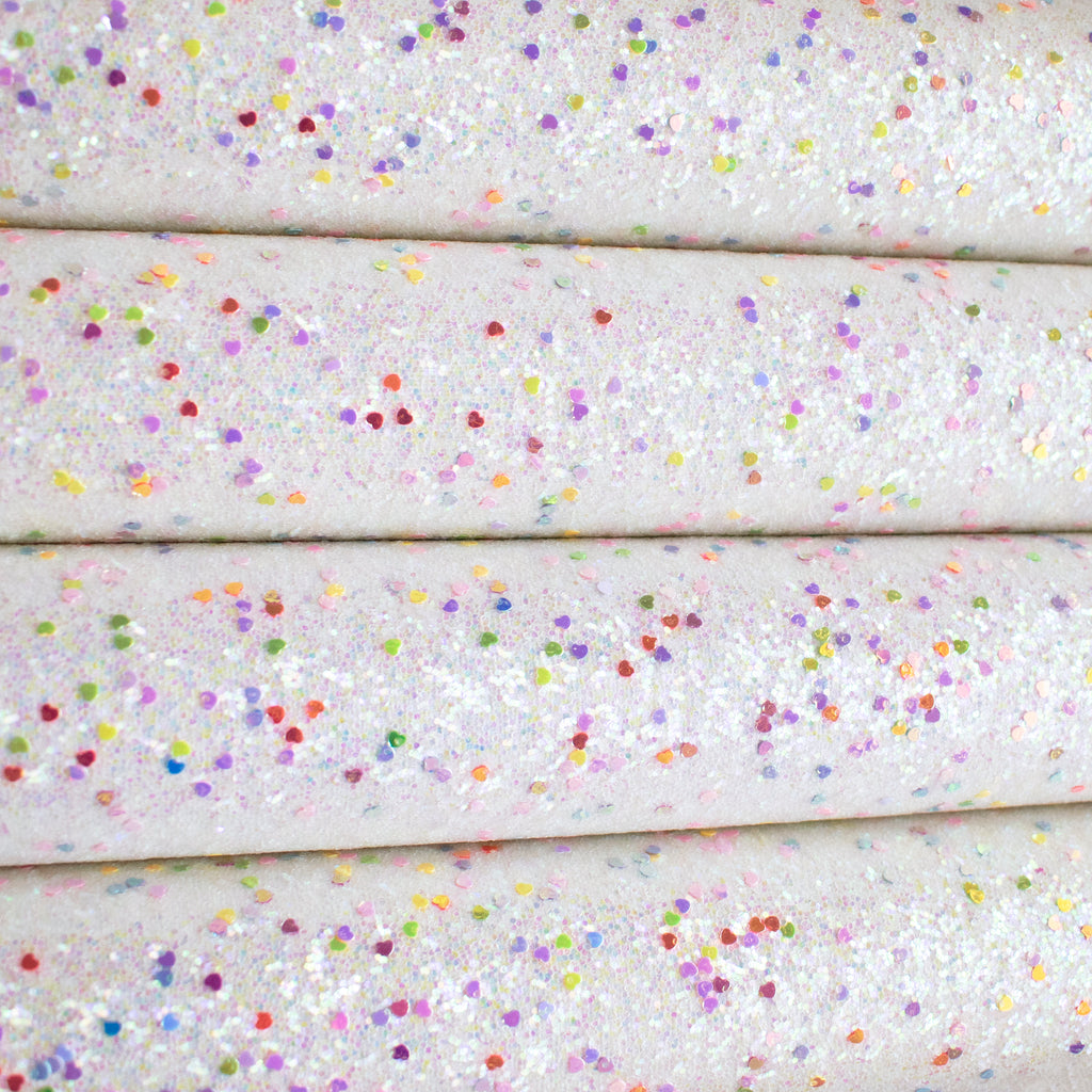 Tiny Rainbow Hearts Chunky Glitter Fabric