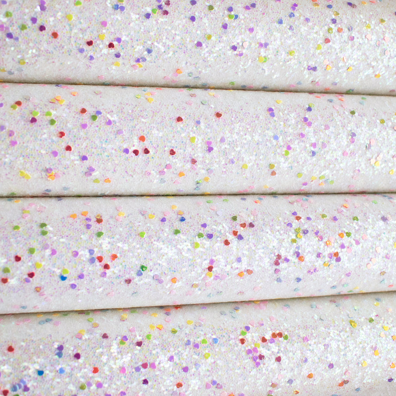 Tiny Rainbow Hearts Chunky Glitter Fabric