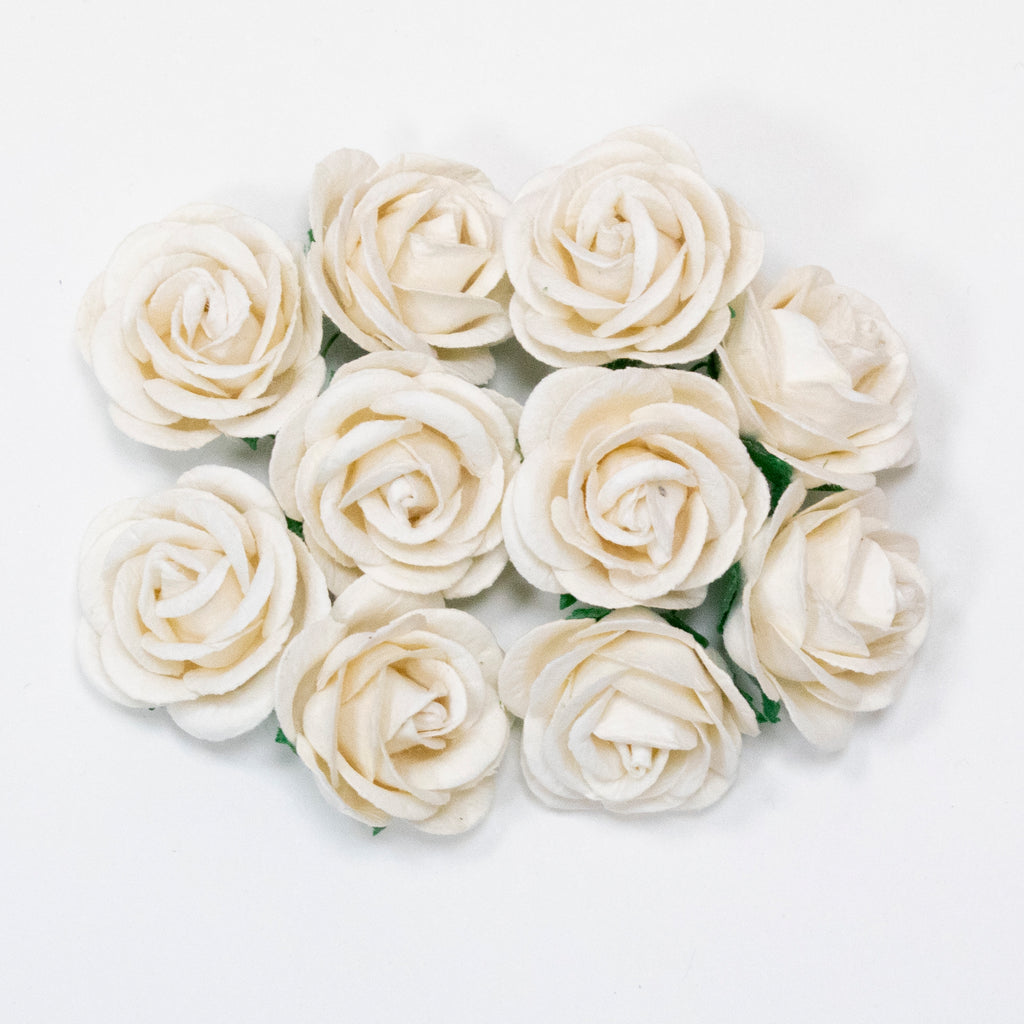 White Mulberry Paper Flowers - 35mm Chelsea Roses
