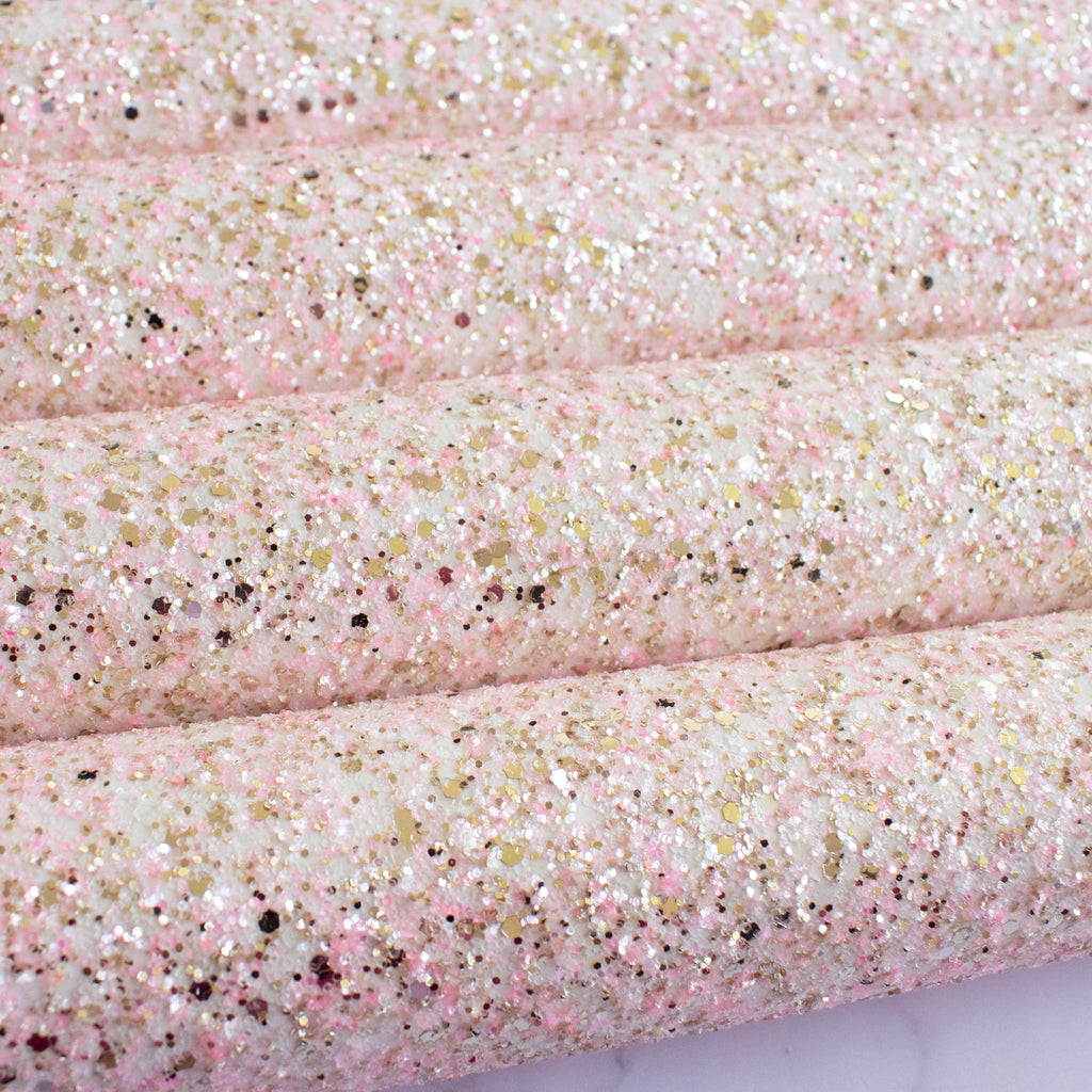 White Pastel Dreams Chunky Glitter Fabric