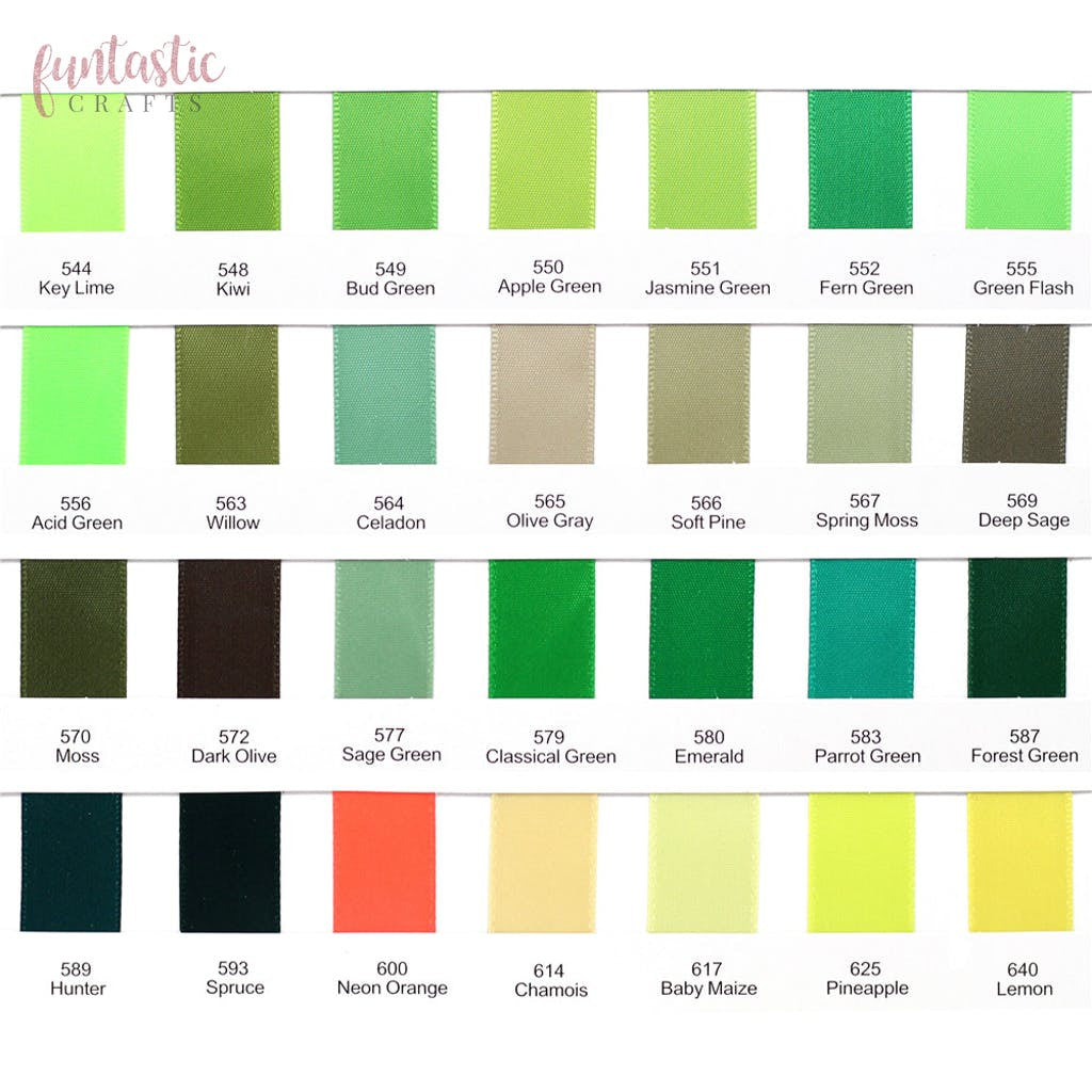 550-640 Double Sided Solid Satin Ribbon Double Sided Satin Ribbon 550 Apple Green / 1/4" (6mm) Funtastic Crafts baby yellow clearance green neon green neon orange yellow £0.99 Funtastic Crafts
