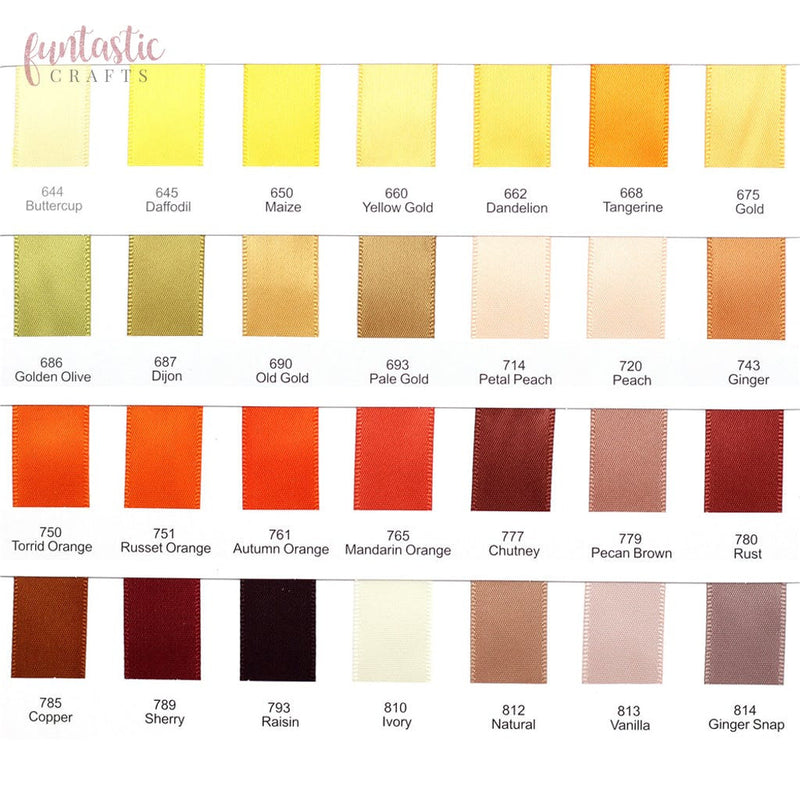 645-812 Double Sided Solid Satin Ribbon Double Sided Satin Ribbon 645 Daffodil / 1/4" (6mm) Funtastic Crafts brown gold green natural neutral orange peach sunshine yellow £0.99 Funtastic Crafts