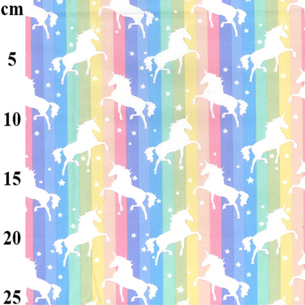 Unicorns Pastel Rainbow Stripe - 100% Cotton Fabric by Rose and Hubble