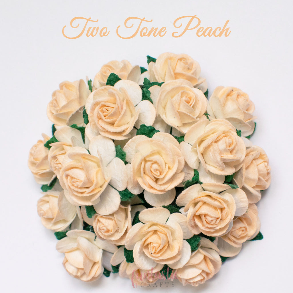 Two Tone Peach Mulberry Paper Flowers Open Roses