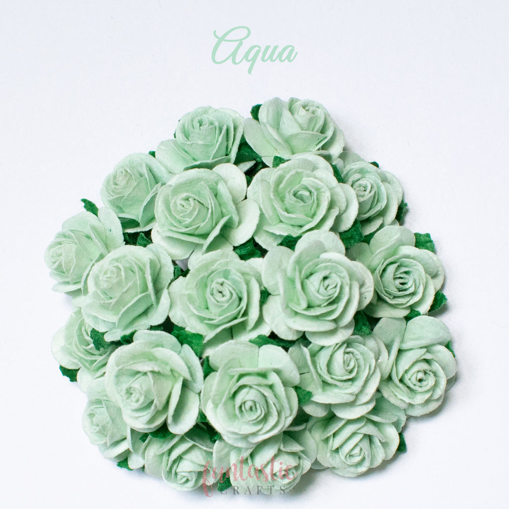 Aqua Mulberry Paper Flowers Open Roses