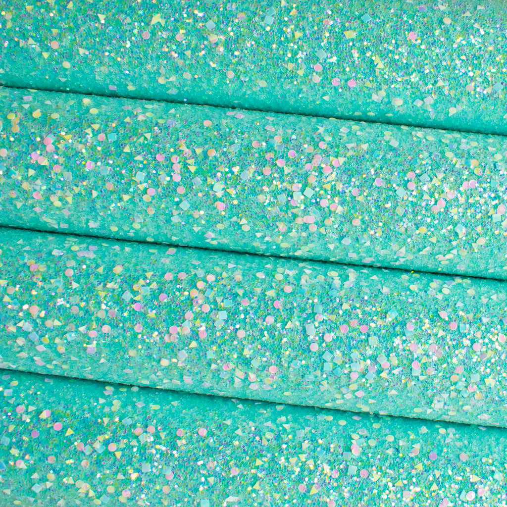 Aqua Dazzling Diamonds Iridescent Chunky Glitter Fabric