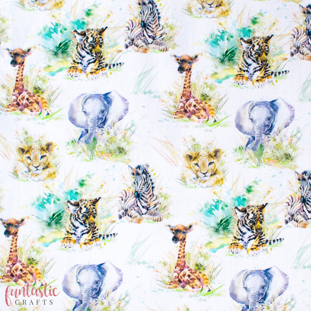 Baby Safari Animals - 100% Cotton Fabric John Louden