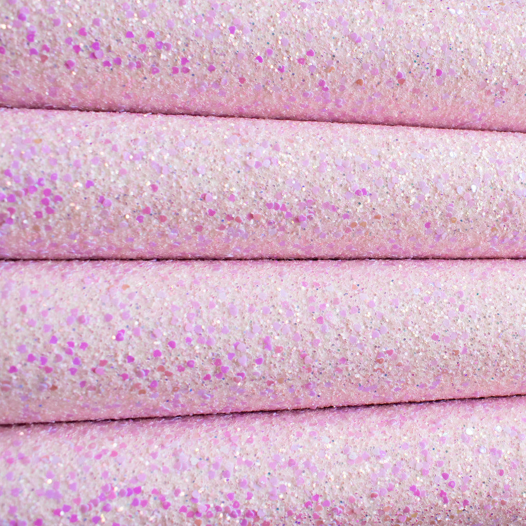 Baby Pink Sweetheart Chunky Glitter Fabric with Hearts