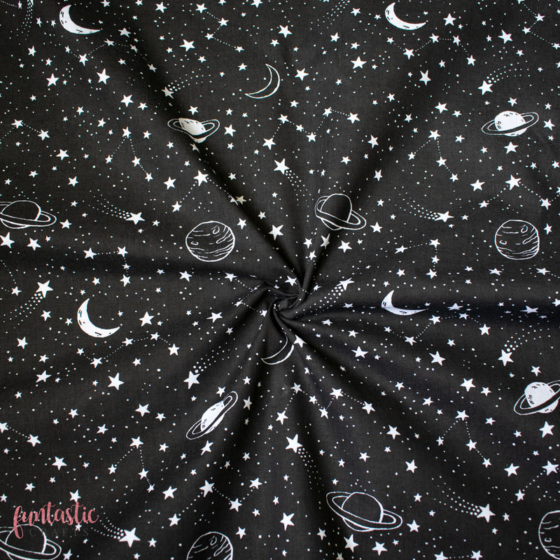 Black Galaxy Constellations Polycotton Fabric