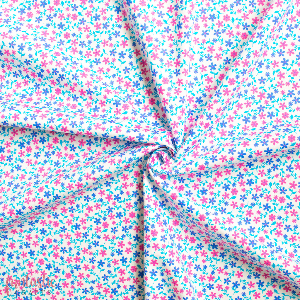 Pink and Blue Amelia Floral - 100% Cotton Fabric by Rose and Hubble