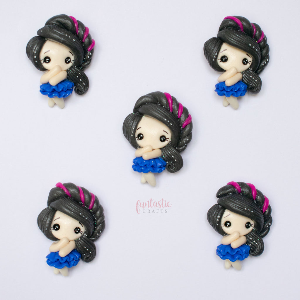 Handmade Flat Back Clay Embellishments - Royal Blue Ballerina Princess