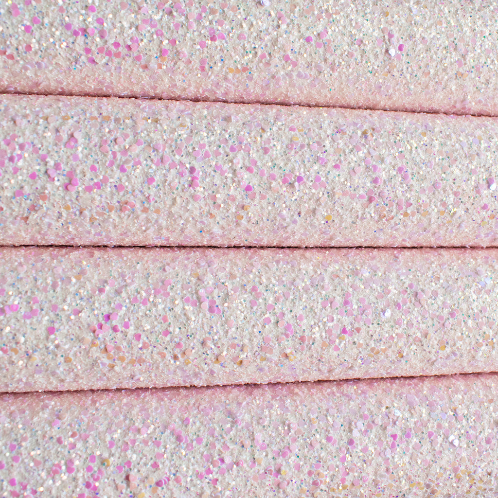 Blush Pink Sweetheart Chunky Glitter Fabric with Hearts