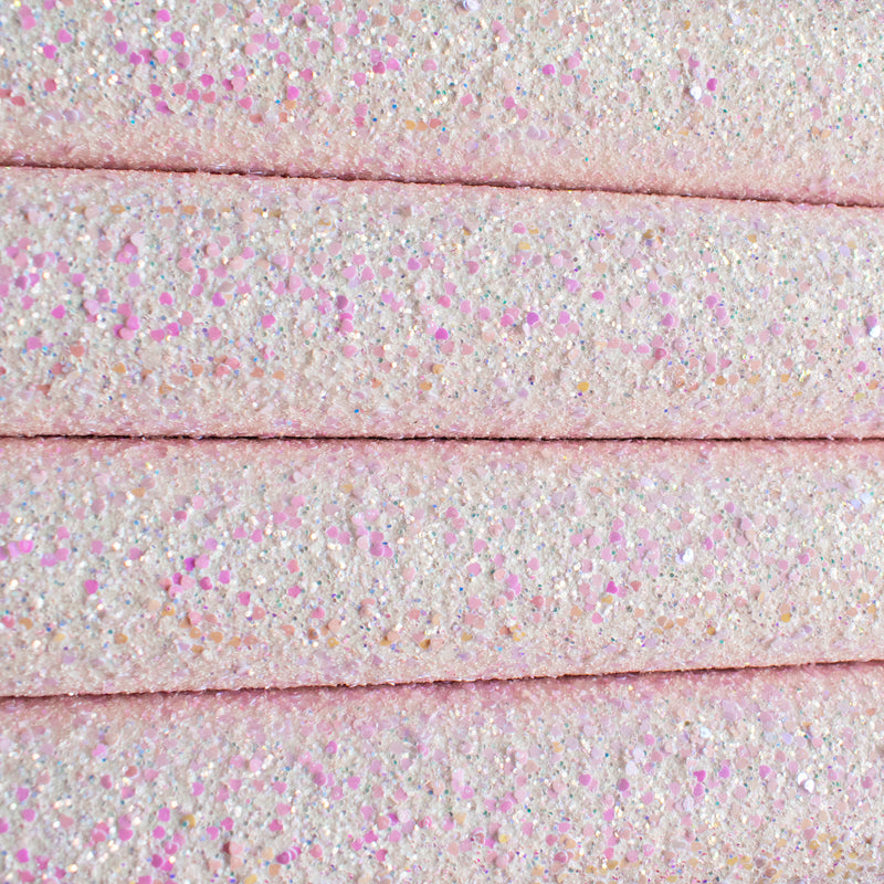Blush Pink Sweetheart Chunky Glitter Fabric with Hearts