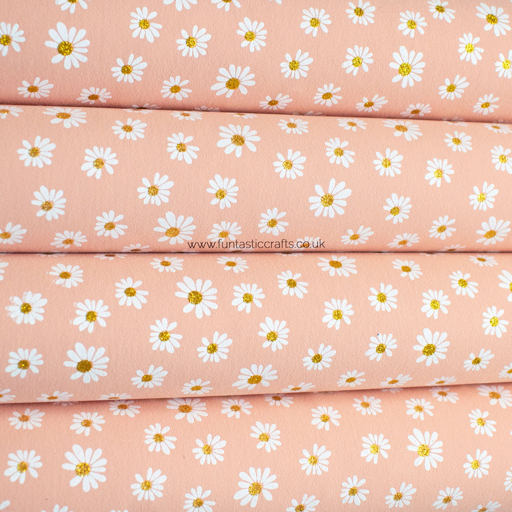 Light Coral Daisy Floral Faux Suede Fabric
