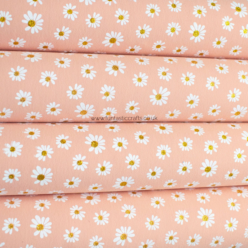 Light Coral Daisy Floral Faux Suede Fabric