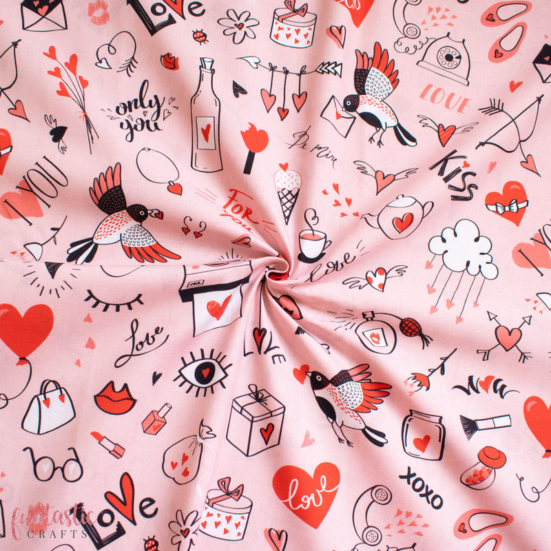 Doodle Love Valentine's 100% Cotton Fabric