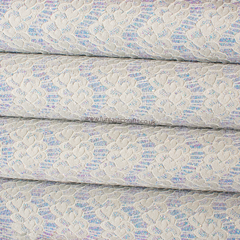 Iridescent Pastel Glitter Lace Fabric - Dove Grey