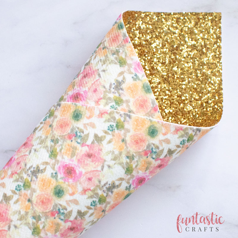 Blush Floral Double Sided Glitter Fabric