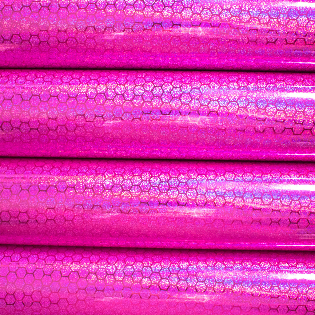 Holographic Honeycomb Leatherette Fabric - Fuchsia