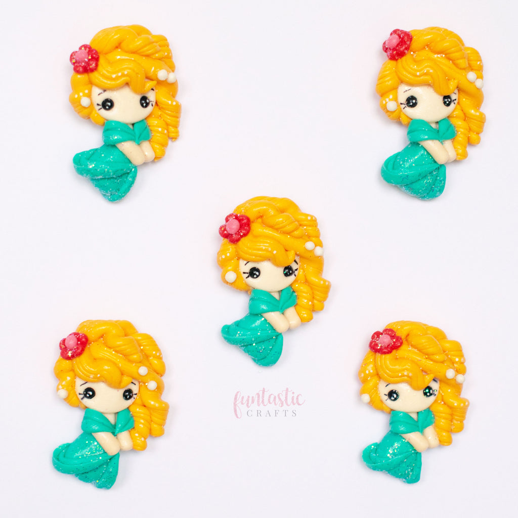 Handmade Flat Back Clay Embellishments - Green Dancing Princess