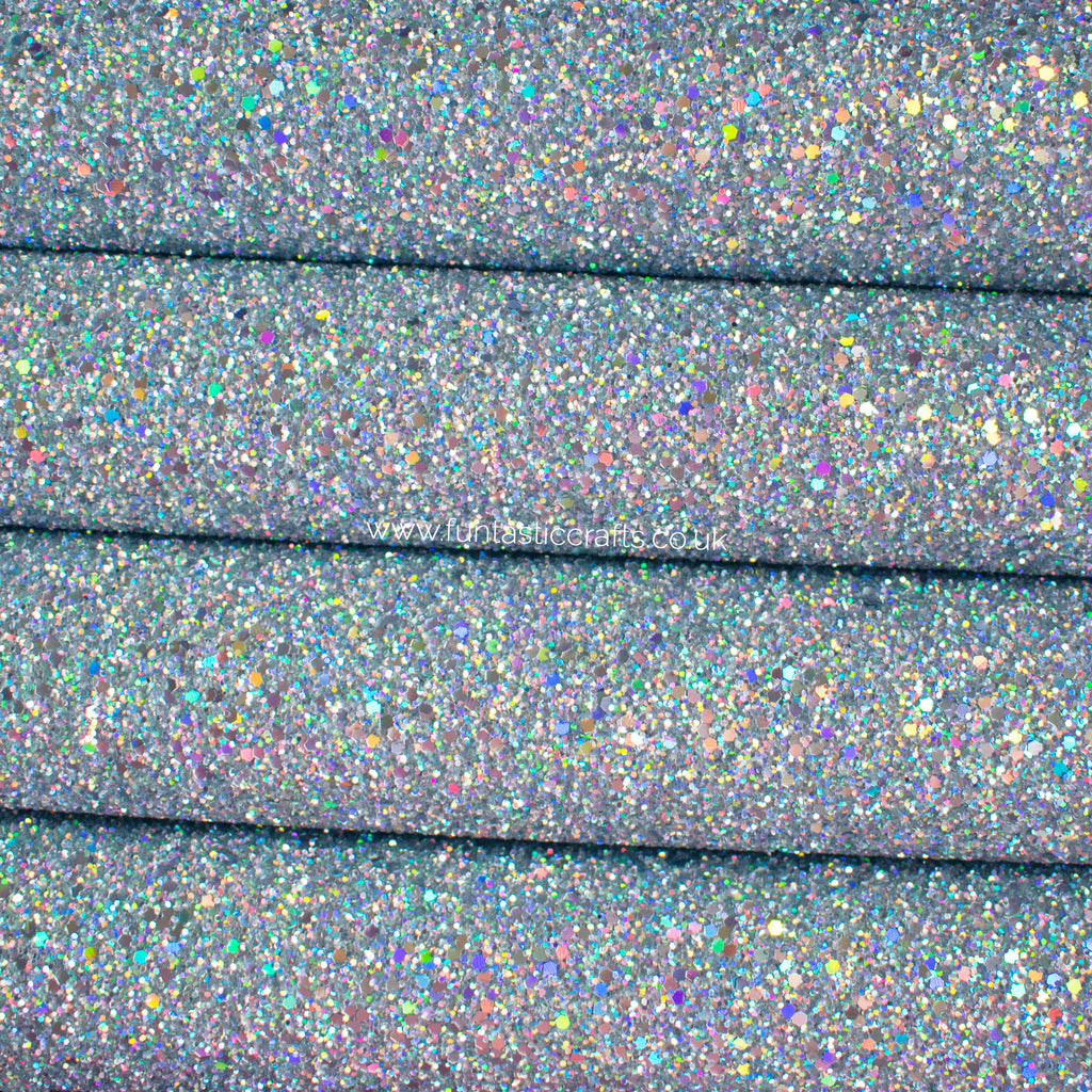 Holographic Silver Chunky Glitter Fabric