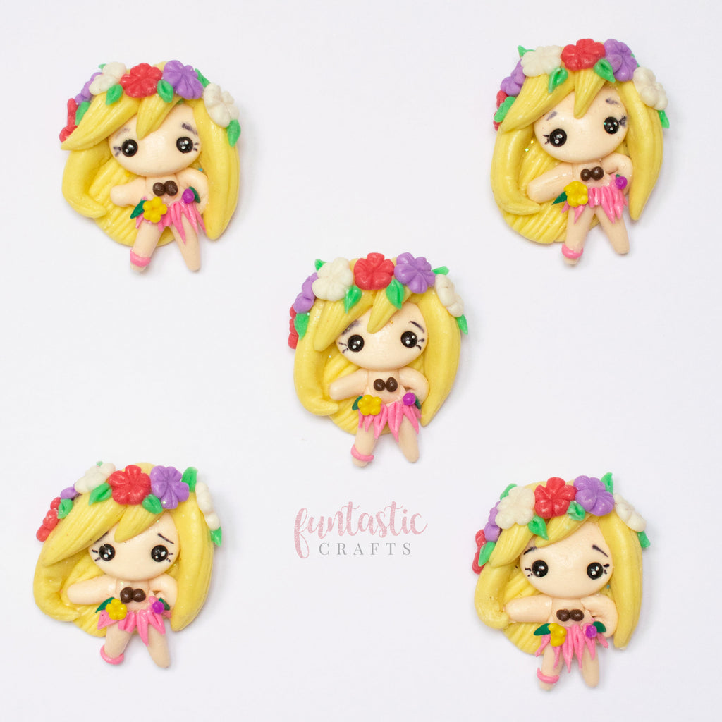 Handmade Flat Back Clay Embellishments - Hula Girl A