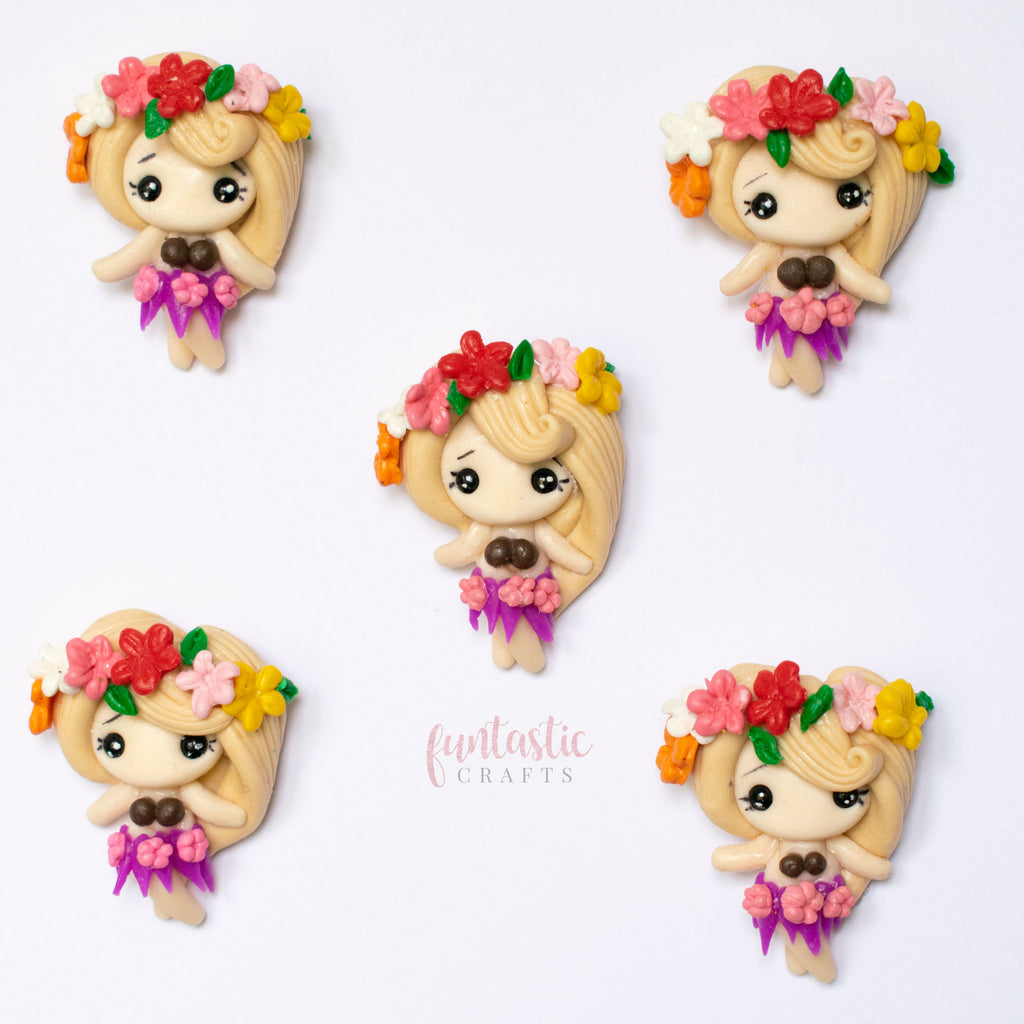 Handmade Flat Back Clay Embellishments - Hula Girl B