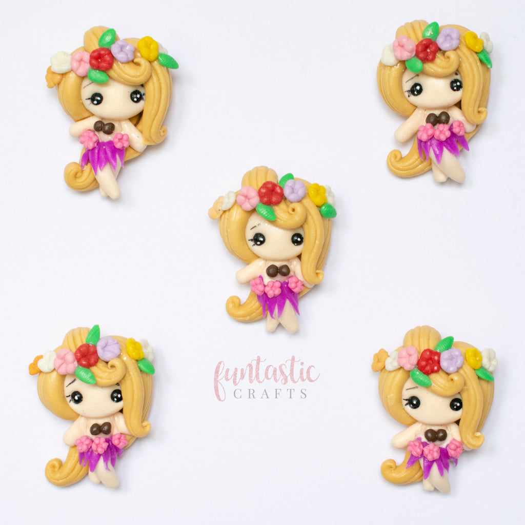 Handmade Flat Back Clay Embellishments - Hula Girl D