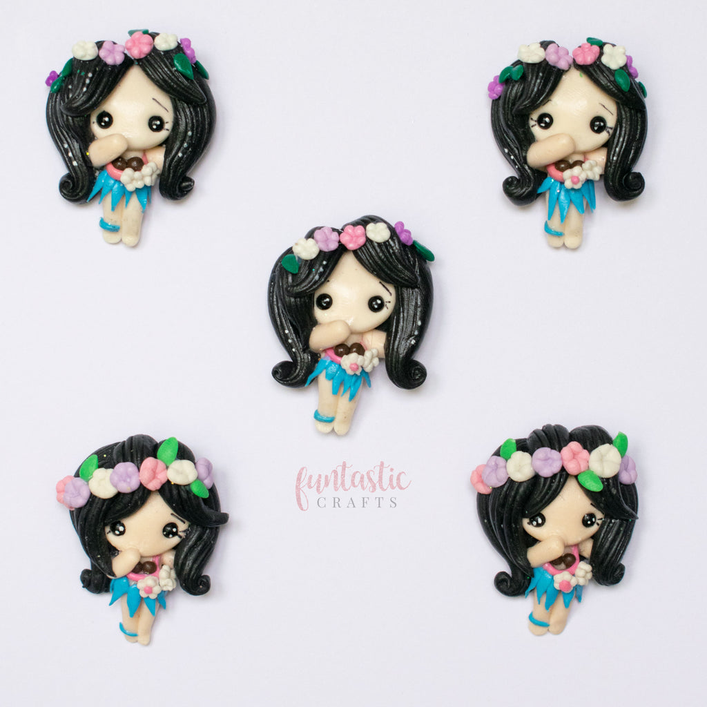 Handmade Flat Back Clay Embellishments - Hula Girl E