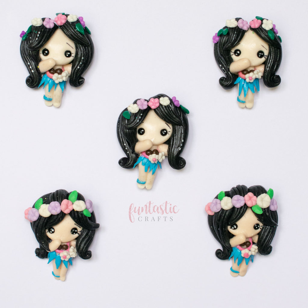 Handmade Flat Back Clay Embellishments - Hula Girl E