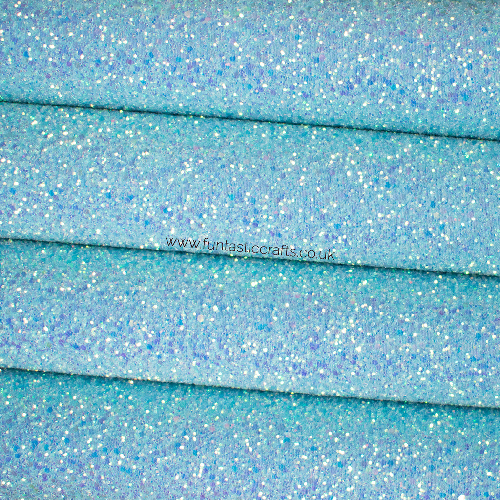 Iridescent Sky Blue Chunky Glitter Fabric