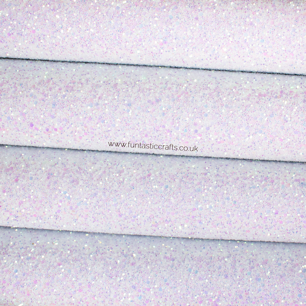 Iridescent White Chunky Glitter Fabric