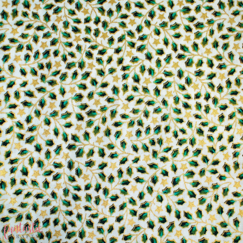 Mini Holly and Stars on Ivory 100% Cotton Christmas Fabric