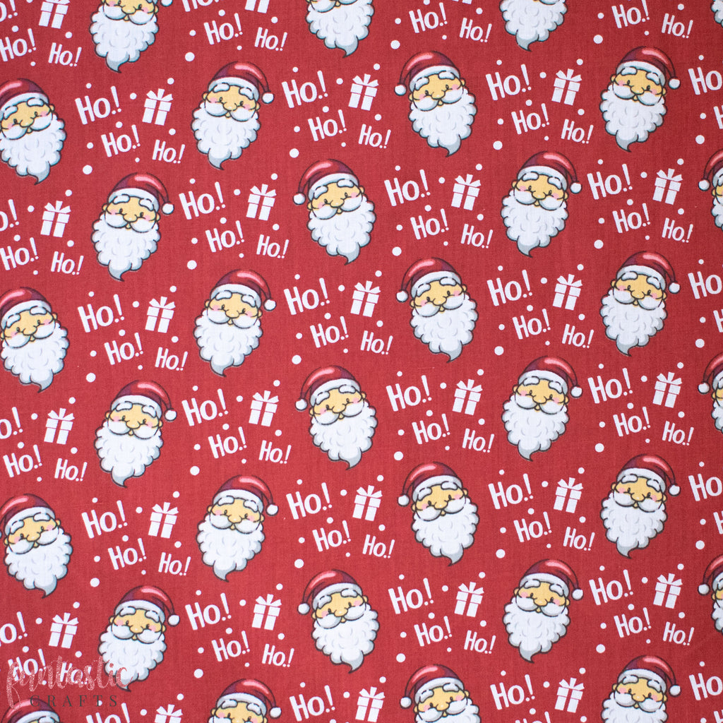 Jolly Santa on Red - Christmas Polycotton Fabric