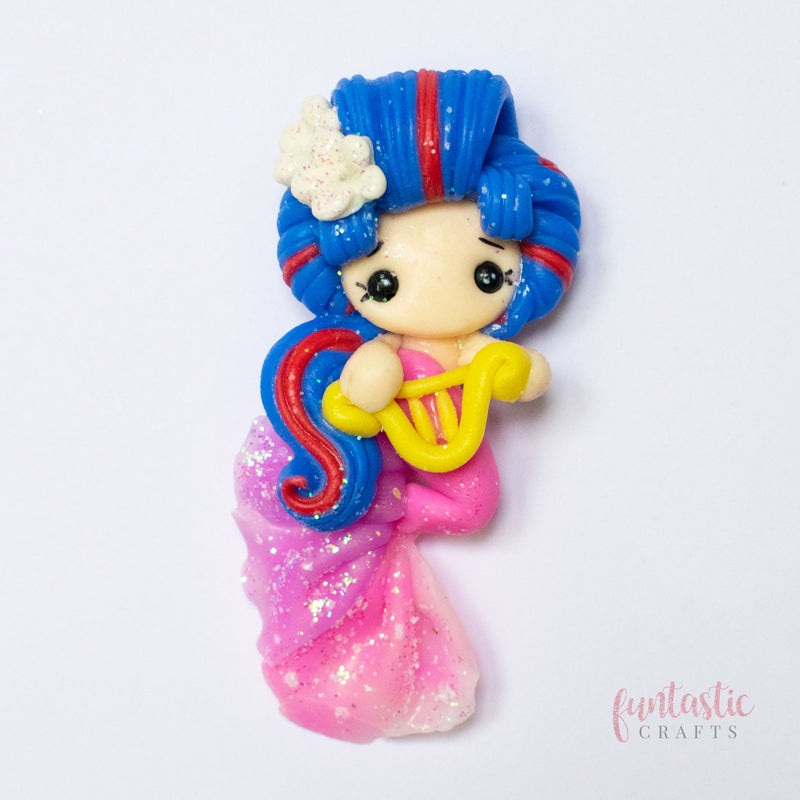 Handmade Flat Back Clay Embellishments - Large Blue Floral Mermaid