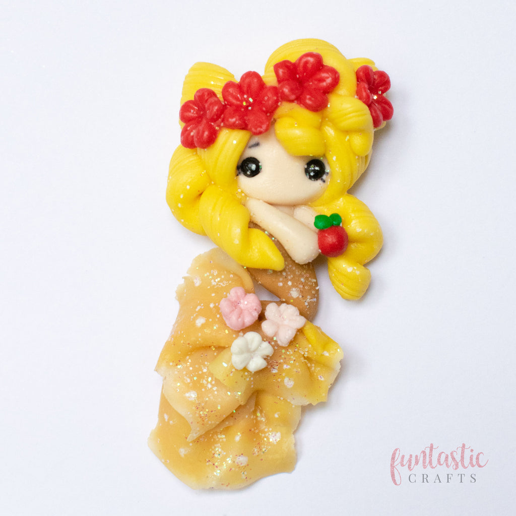 Handmade Flat Back Clay Embellishments - Large Yellow Floral Mermaid