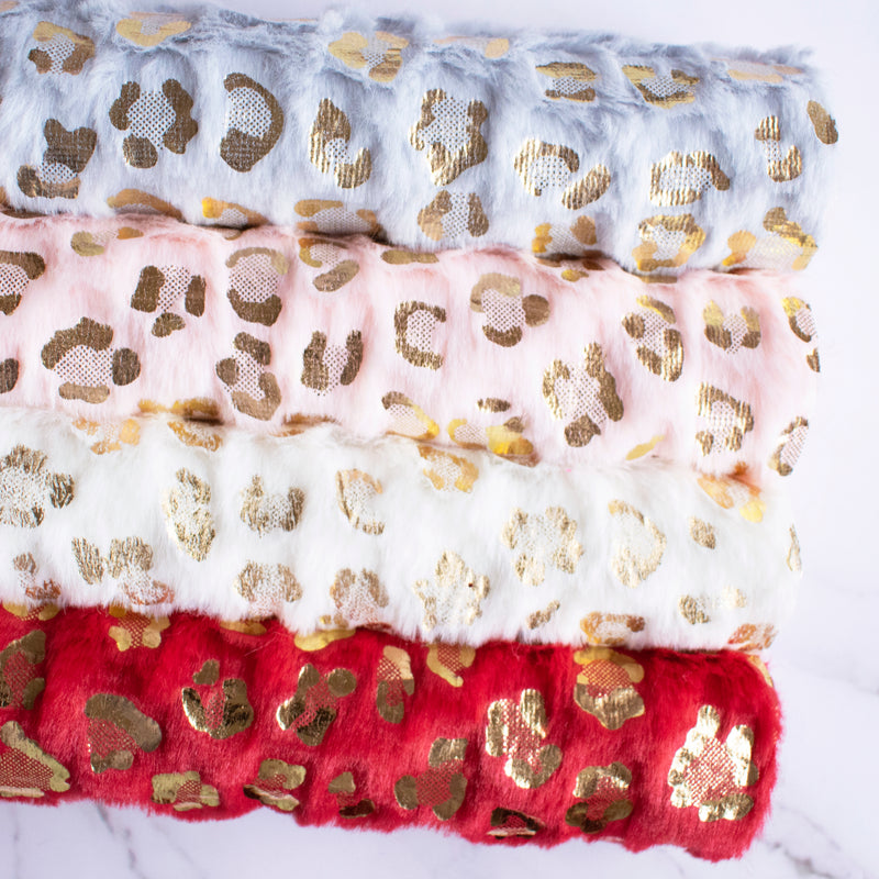 Metallic Gold Leopard Faux Fur Fabric