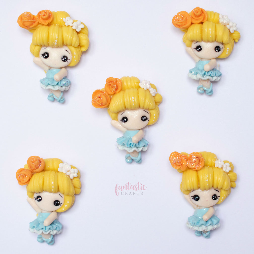 Handmade Flat Back Clay Embellishments - Blue Ballerina Princess