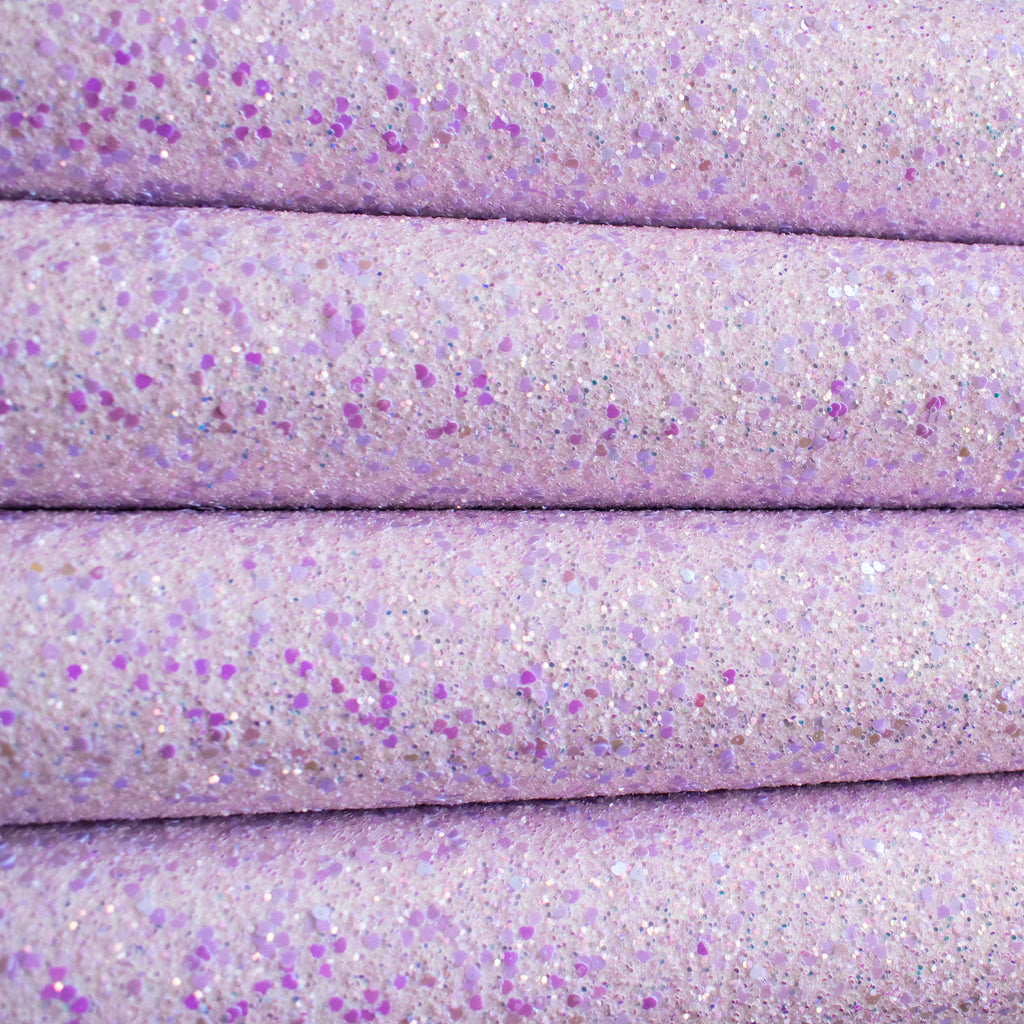 Lilac Sweetheart Chunky Glitter Fabric with Hearts