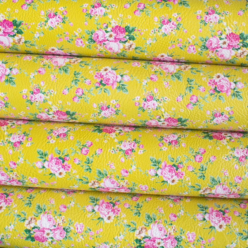 Mustard Floral Bouquets Printed Leatherette