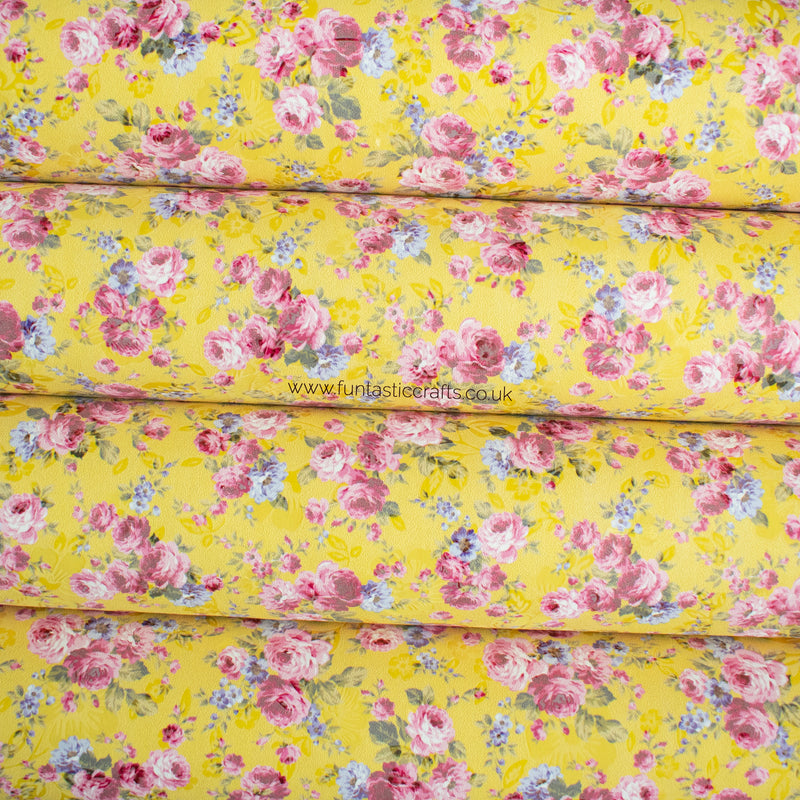 Mustard Floral Printed Leatherette