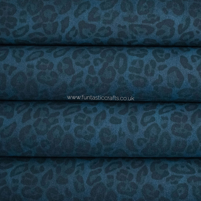 Navy Blue Leopard Print Faux Suede Fabric