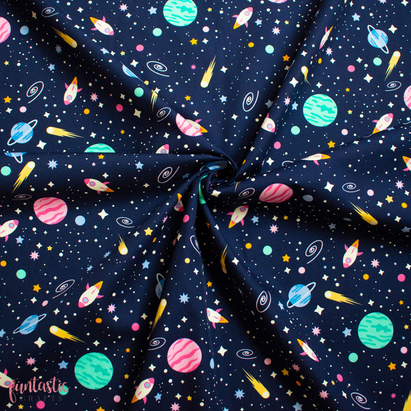 Navy Space - 100% Cotton Fabric by Rose and Hubble