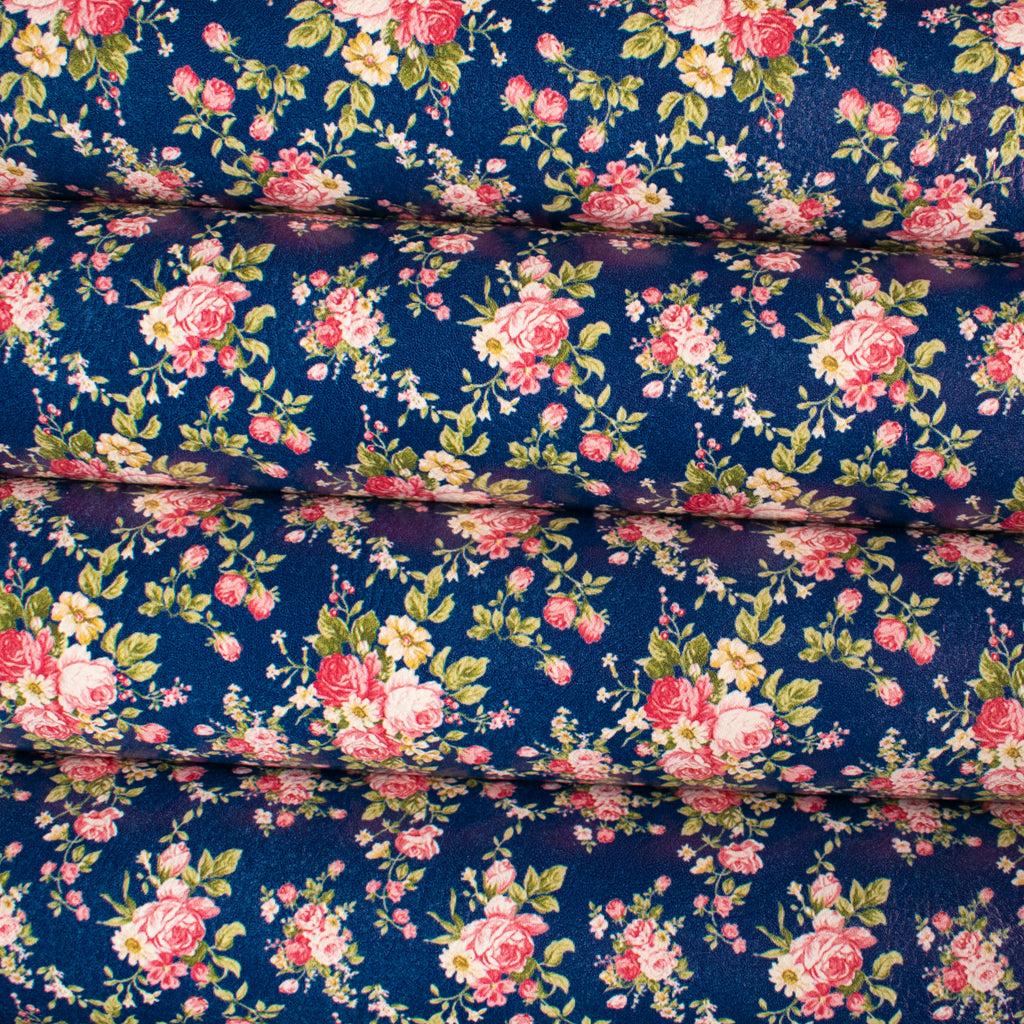 Navy Blue Floral Bouquets Printed Leatherette