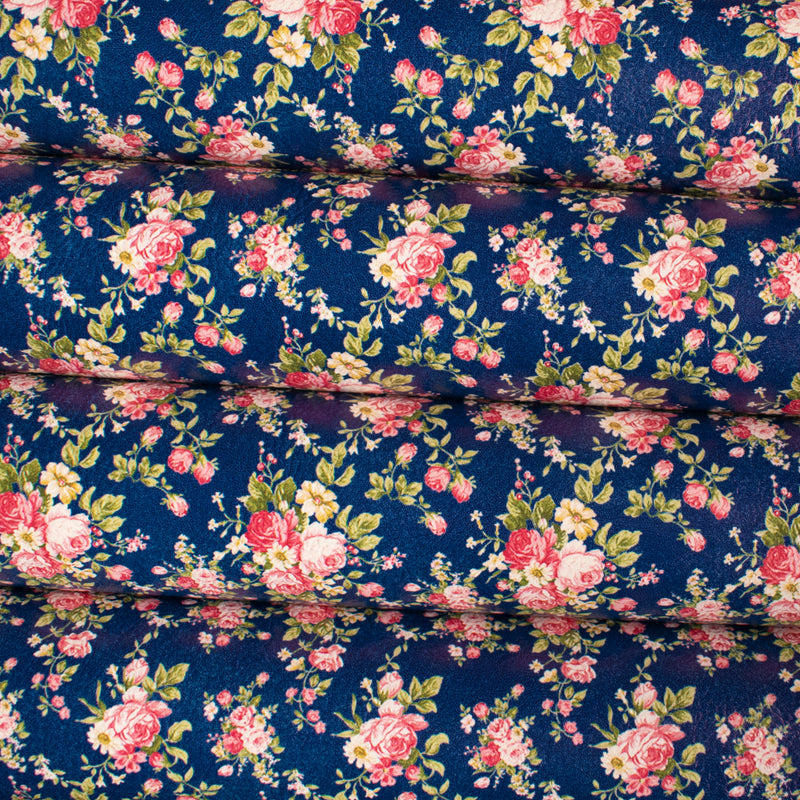 Navy Blue Floral Bouquets Printed Leatherette