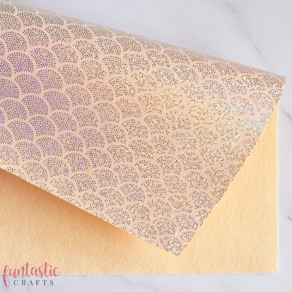 Holographic Nude Blush Mermaid Scales Fabric Felt Sheet