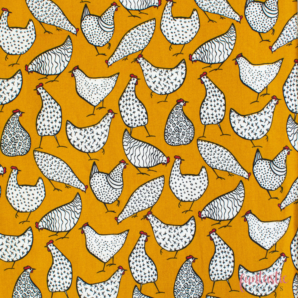 Chickens on Ochre - 100% Cotton Fabric